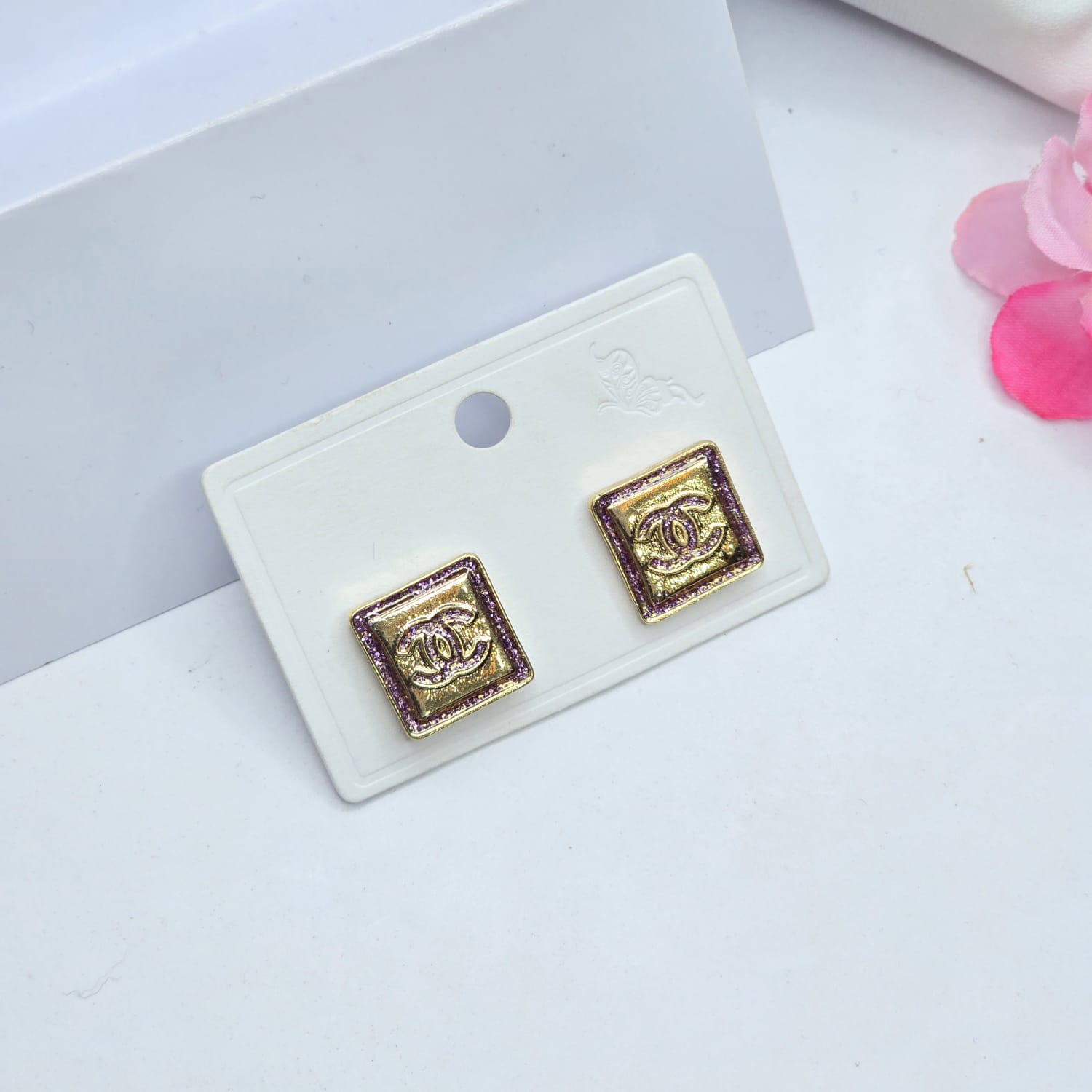 Gold boxed earrings