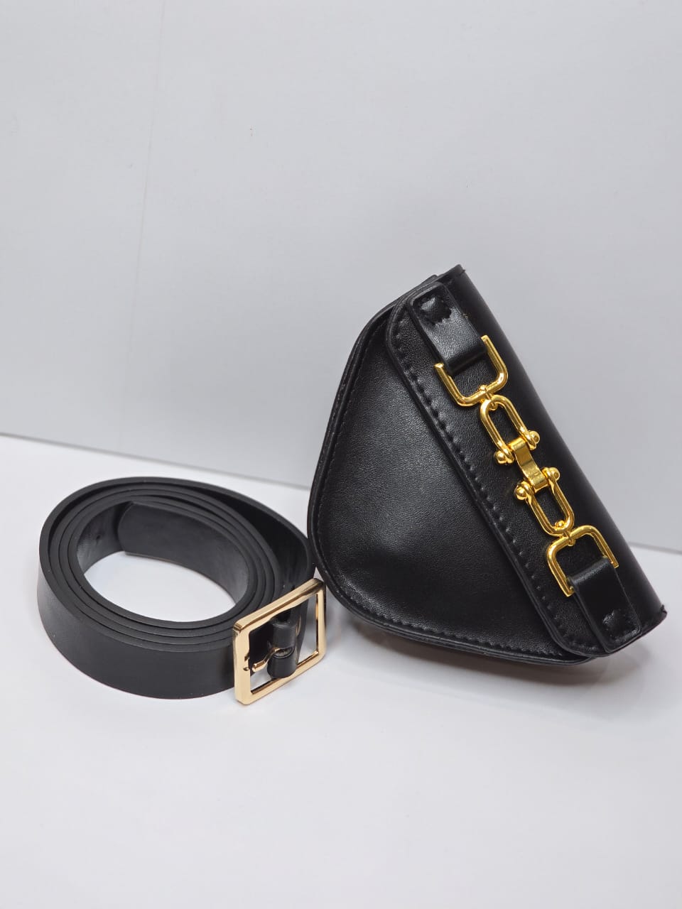 Black leather belt bag