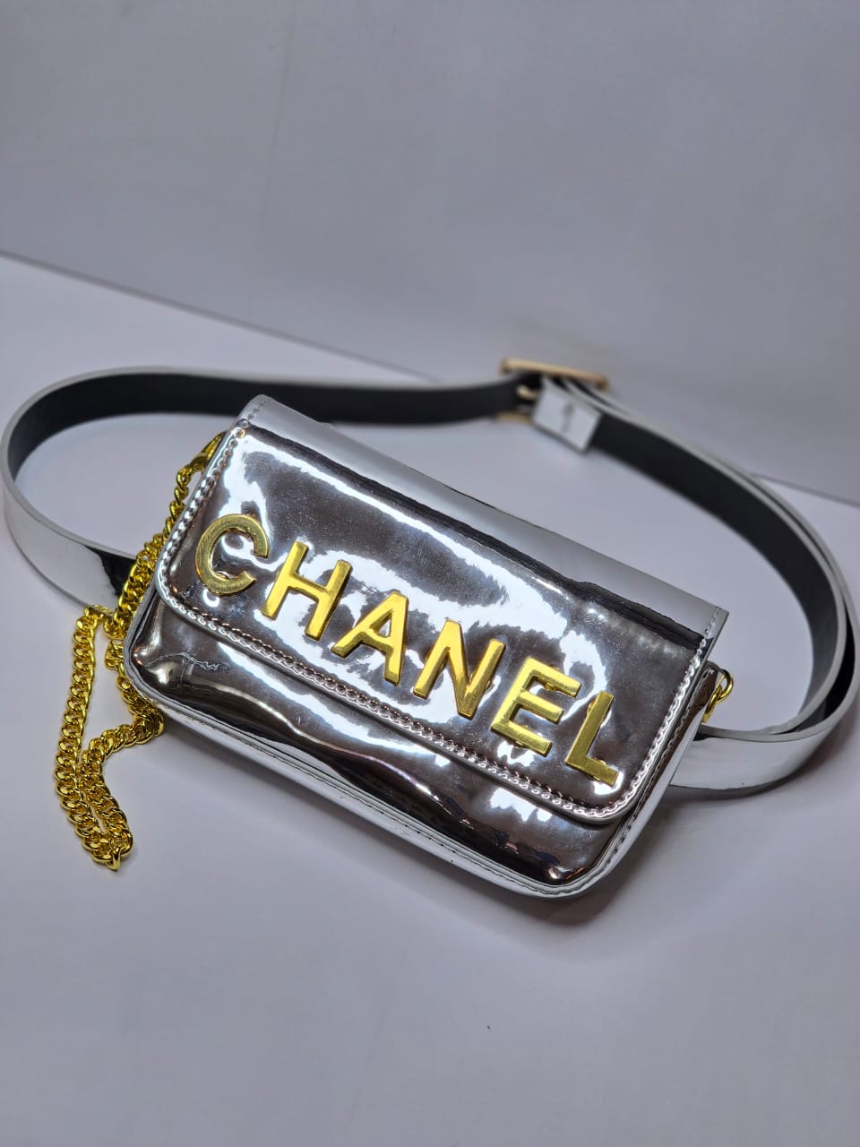 Silver waist belt bag