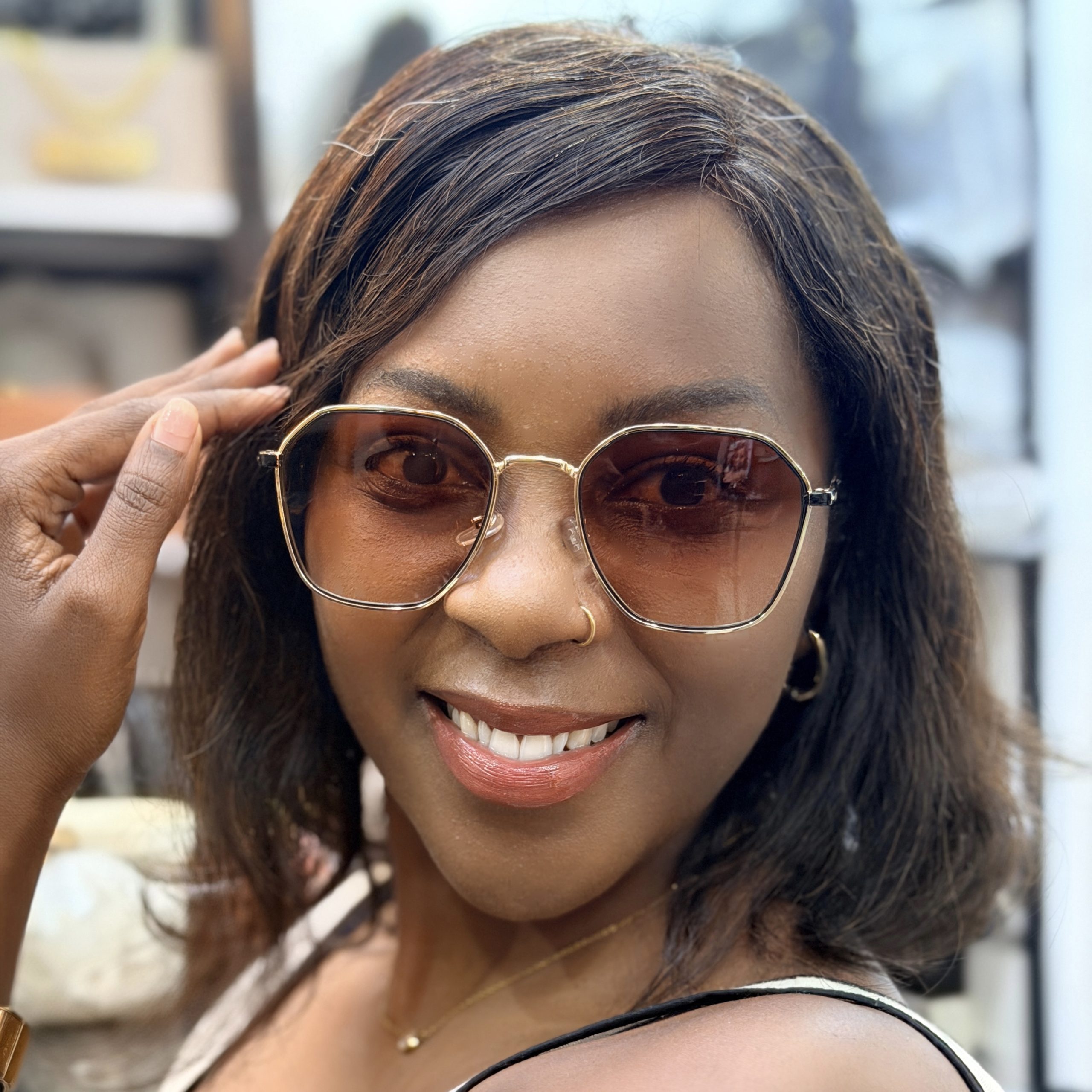 Lady wearing sunglasses