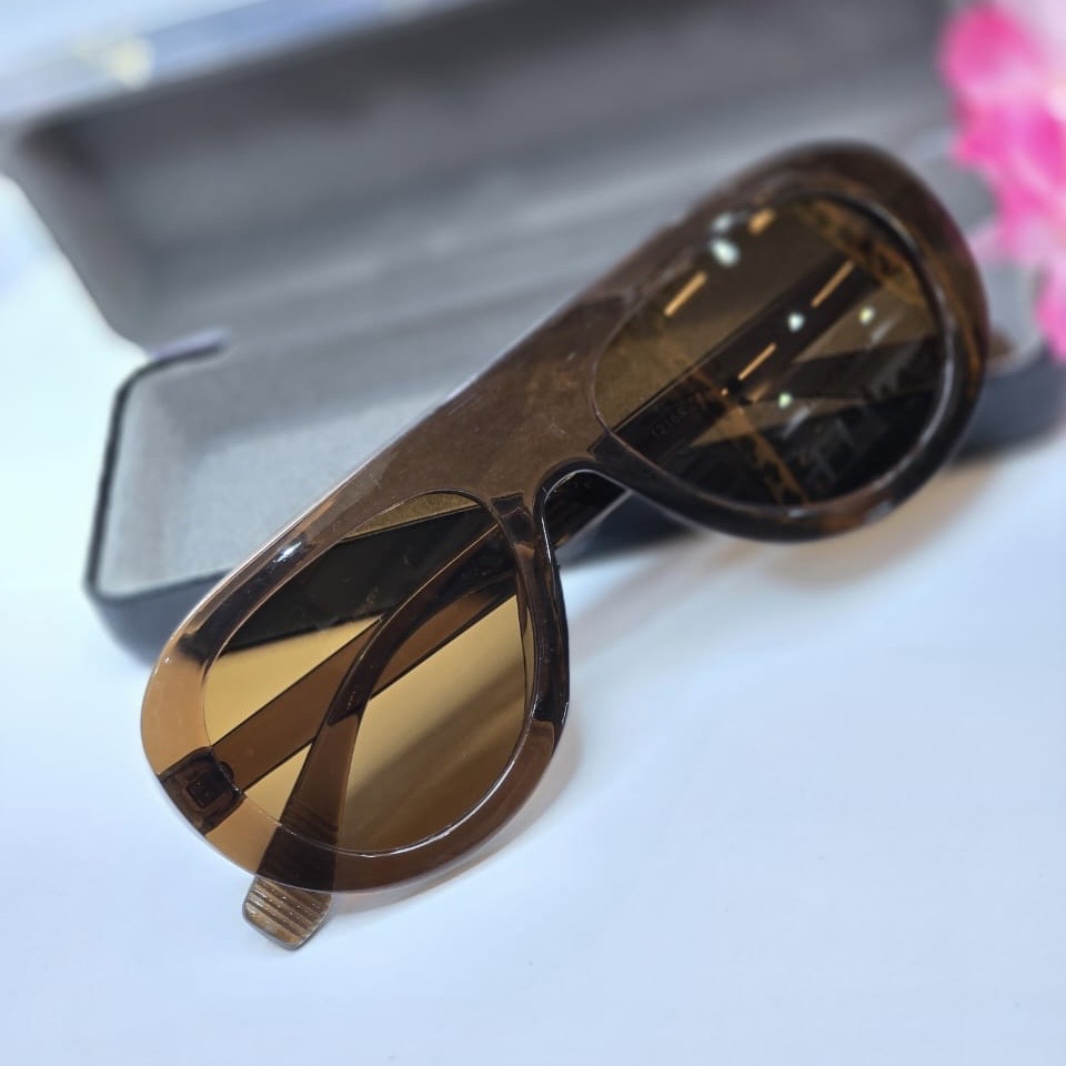 A pair of brown tinted sunglasses.